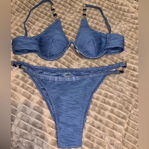 Ocean blue crystal bikini new with underwear QC sticker 2 piece!